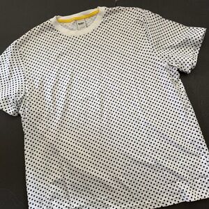 Men's White Short-Sleeve Crewneck T-Shirt with Black Polka Dot Print